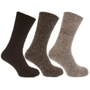 Image of Mens Thermal Non Elastic Wool Blend Socks (2.1 Tog) (Pack Of 3) (UK Shoe 6-11, EUR 39-45) (Shades Of Brown)