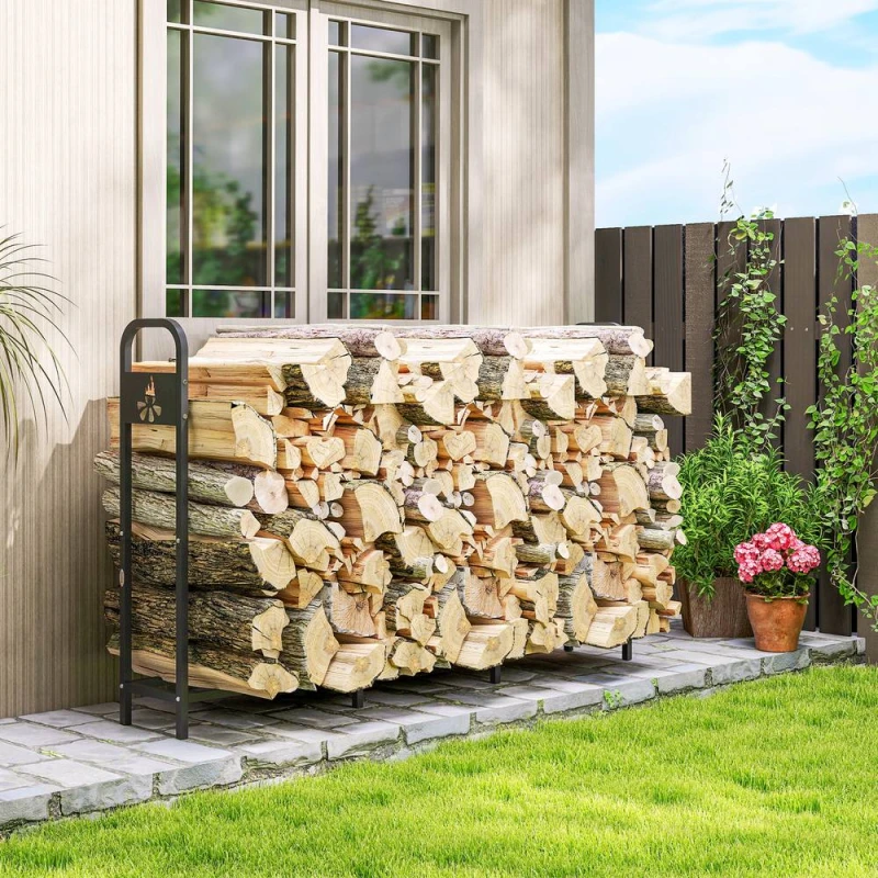 Image of OUTSUNNY Steel Firewood Log Rack, 300 kg Indoor Outdoor Fireplace Log Holder in Black Unisex