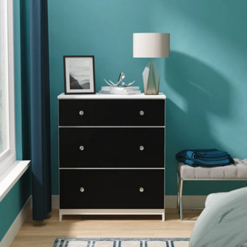 Image of Portland 3 Drawer Deep Chest Of Drawers In Black & White Matt (Ready Assembled)