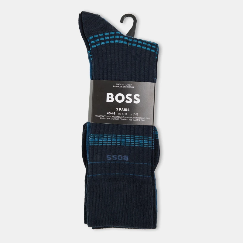 Image of Boss 3 Pack Rib Stripe Socks Dark Blue 401 male 6-11