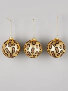 Image of Gisela Graham Set Of 3 Leopard Print Glass Christmas Tree Baubles