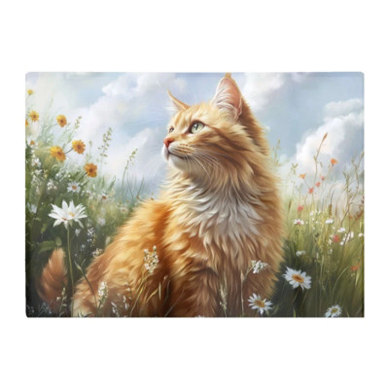 Image of Warren Reed Designer Fluffy Ginger Cat In A Summer Meadow Chopping Board