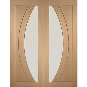Image of XL Joinery Salerno Glazed Oak Patterned Internal Door Pair - 1981mm x 762mm
