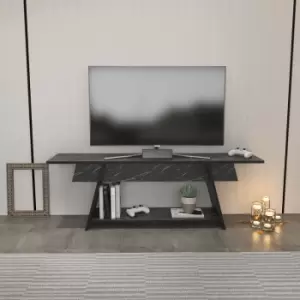 Image of Lanca 120 Cm Scandinavian Style tv Stand Media Centre tv Stand tv Unit tv Cabinet Up To 55 TVs-Black Marble Effect - Decorotika