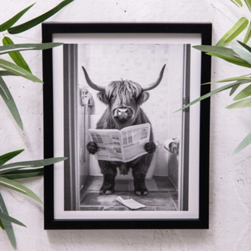 Image of Annibells Black Framed Highland Cow On Toilet (15078)
