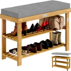 Image of Wooden Shoe Bench FSC -Certified Acacia Wood With Removable 5cm Padding Stylish Shoe Rack with Storage Bench Seat and Shoe Cabinet in One 70cm / 90cm