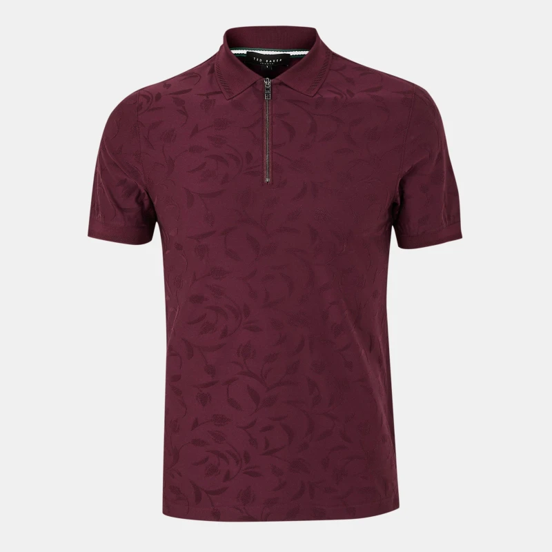 Image of Ted Baker Mens Half-Zip Short-Sleeve Polo Shirt Maroon male S (2)