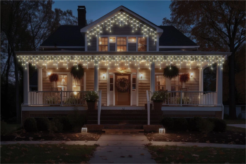 Image of EAGLE-CON 5m Easy-Connect Warm White 120 Icicle Lights White Rubber With 60/40/20cm Drop with 10% Twinkle ELV-105248