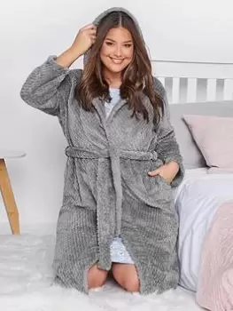 Image of Yours Clothing Honeycomb Hooded Robe - Grey, Size 34-36, Women