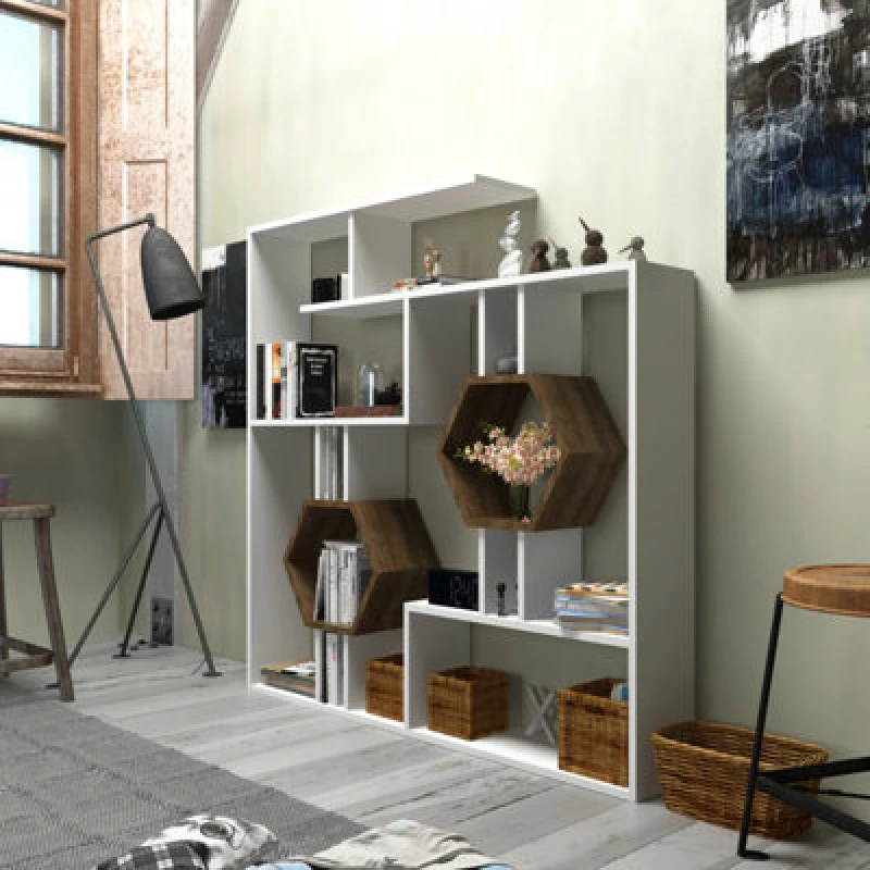 Image of Decorotika Tamara Bookcase Shelving Unit White & Walnut
