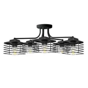 Image of Edison Multi Arm Semi Flush Ceiling Light Black 65cm