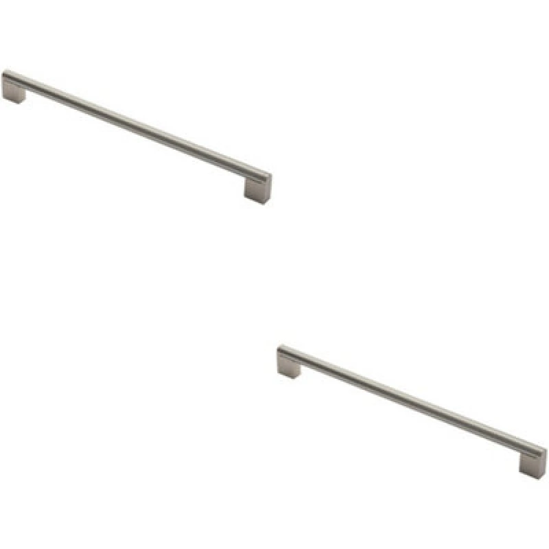 Image of Loops 2x Round Bar Pull Handle 360 x 14mm 320mm Fixing Centres Satin Nickel & Steel Metallics unisex