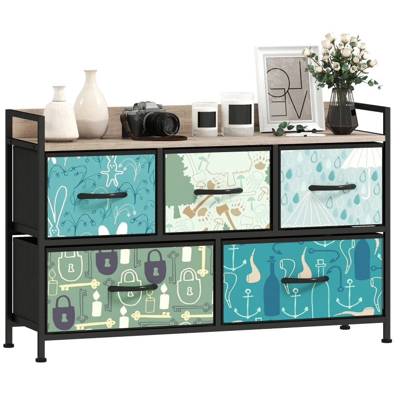 Image of HOMCOM 5-Drawer Chest of Drawers, Fabric Dresser, White 83D-033V01MX