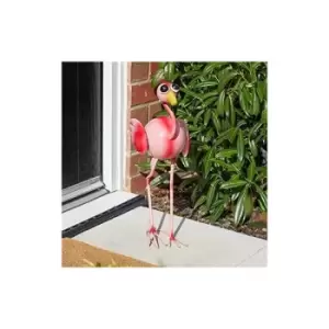 Image of Metal Garden Ornaments Hand Painted Outdoor Indoor Flamingo - Large