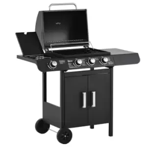 Image of Outsunny Deluxe Gas Barbecue Grill 3+1 Burner Garden Bbq With Large Cooking Area - Black