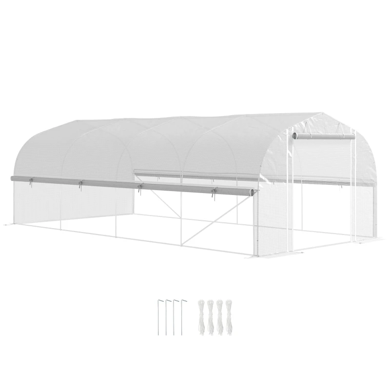 Image of Outsunny Polytunnel Greenhouse W/ Roll-up Sidewalls - Mesh Door - 6 x 3 x 2m TJ Hughes White 5063603271616