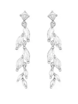 Image of Jon Richard Rhodium Plated Cubic Zirconia Delicate Leaf Earrings, Silver, Women