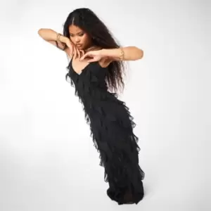 Image of Missguided Ruffle Detail Maxi Dress - Black