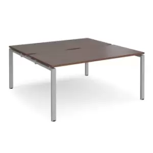 Image of Bench Desk 2 Person Starter Rectangular Desks 1600mm Walnut Tops With Silver Frames 1600mm Depth Adapt
