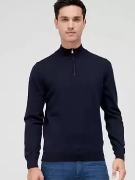 Image of BOSS Benji-l Zip Neck Jumper, Dark Blue, Size S, Men