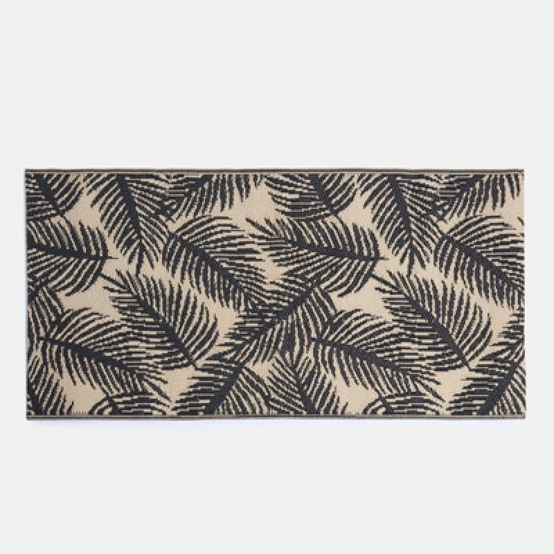 Image of OHS OHS Leaf Outdoor Rug Tropical Garden Area Mat Waterproof Patio Deck in Black Size: 120cm x 170cm Black 120cm x 170cm Unisex 5027434209316