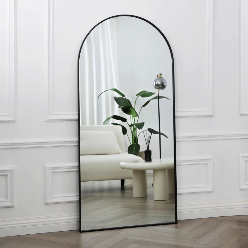 Image of Home Garden Direct Anax - Black Frame Arch Mirror - Standing or Wall Mirror Black Unisex