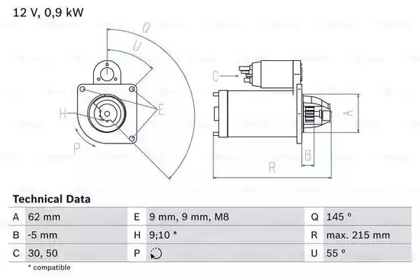 Image of Bosch Starter motor Starter Output: 0,9kW 0 986 013 850 Starter,Engine starter FIAT,PEUGEOT,CITROEN,QUBO (225),FIORINO Kasten/Kombi (225)