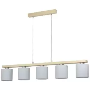 Image of Eglo Castralvo 5 Lamp Straight Bar Pendant Ceiling Light Satin Nickel, Brown