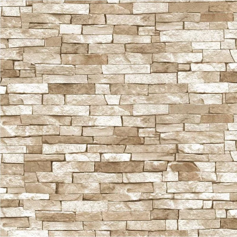 Image of PS PS - 3D Effect Brick Wallpaper Beige Natural Stone Slate Rustic Weathered Texture p+s WL-05546-10