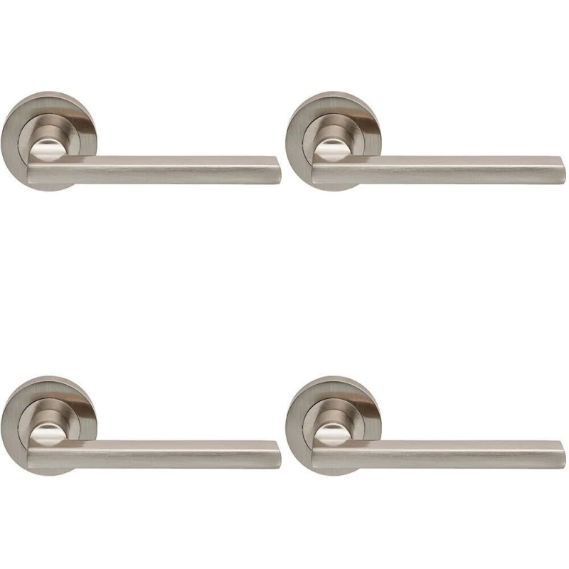 Image of Loops 4x PAIR Straight Plinth Mounted Handle on Round Rose Concealed Fix Satin Nickel Metallics