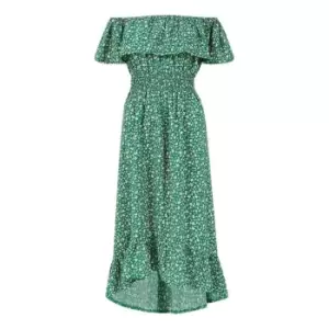 Image of Mela London Green Ditsy Daisy Printed Bardot Dress - Green
