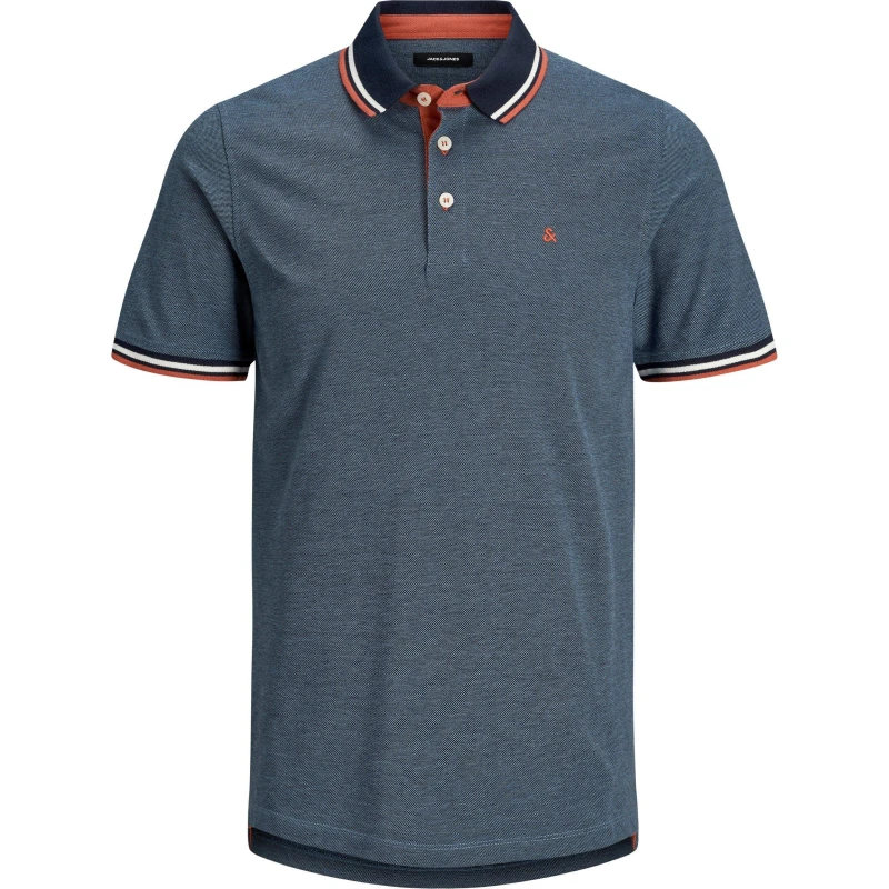 Image of Jack and Jones Paulos Tipped Pique Short Sleeve Polo Shirt Denim Blue male L