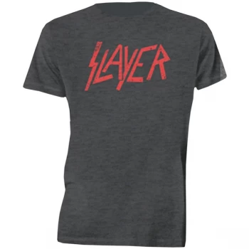 Image of Slayer - Distressed Logo Unisex X-Large T-Shirt - Grey