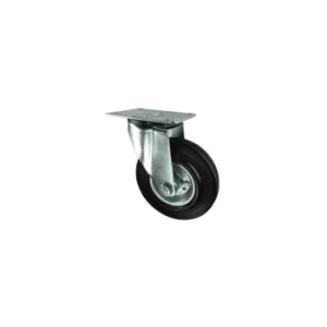 Image of Pressed Steel Castor with Swivel Plate, Rubber Tyre, Steel Centre 200MM