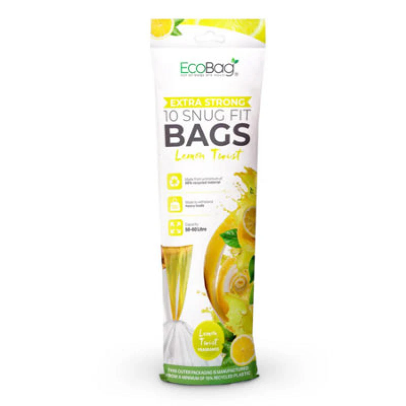 Image of Ecobag 10 Pack Lemon Scented Kitchen Drawstring Bin Liner 60L, 28 Microns Heavy Duty, 465 X 750mm