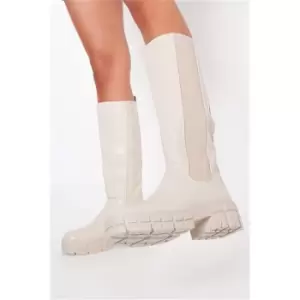 Image of I Saw It First Beige Knee High Chunky Chelsea Boots - Brown