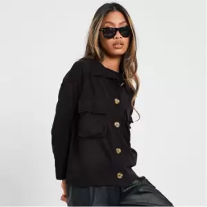 Image of I Saw It First Petite Collared Knit Shirt - Black