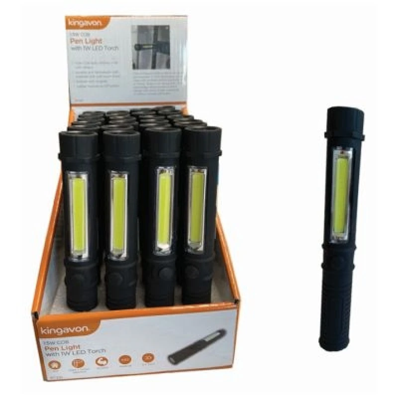 Image of Kingavon Plastic Pen Light with 1W LED Torch - 1.5W COB - Black Black