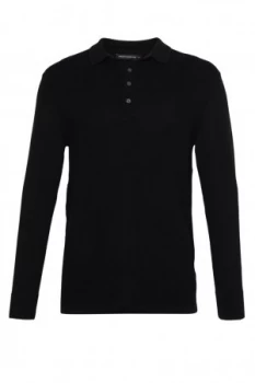 Image of Mens French Connection Textured Knit Long Sleeved Polo Shirt Black