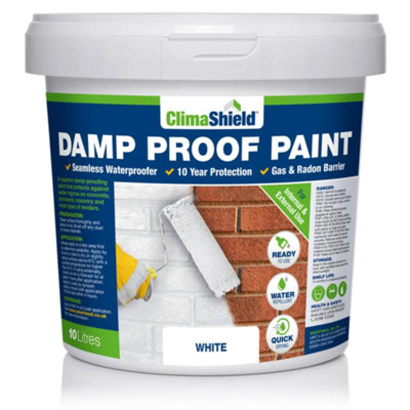 Image of Climashield Damp Proof Paint - Waterproof Paint, (White), Liquid Dpm, Breathable Protection, Internal And External, 10L