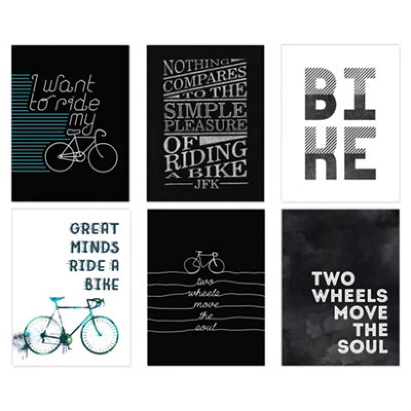 Image of Wee Blue Coo Wall Art Print Set Of 6 Love Cycling Bicycle Theme Quote Black And White Bike Typography Wall Art