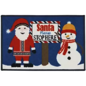 Image of Festive Machine Washable Latex Backed Door Mat 40 x 60cm, Santa Stop Here - JVL