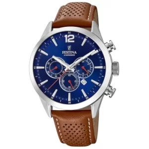 Image of Festina F20542-3 Men's Chronograph Brown Leather Strap Wristwatch
