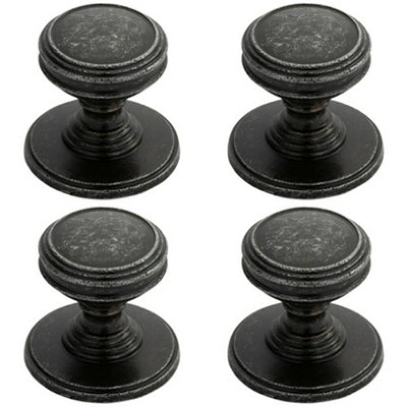 Image of Loops 4x Ringed Tiered Cupboard Door Knob 25mm Diameter Pewter Cabinet Handle Multi unisex