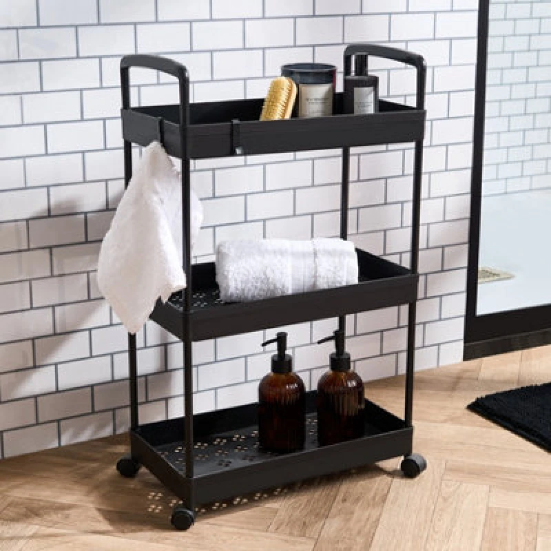 Image of OHS OHS Trolley Cart 3 Tier Roll Bathroom Storage Makeup Kitchen Organiser in Black One Size Unisex 5027434212149