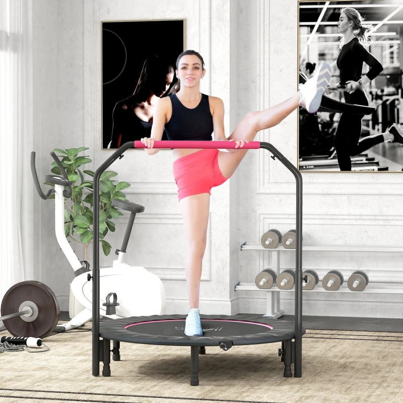 Image of HOMCOM HOMCOM 48" Foldable Mini Fitness Trampoline w/ Foam Handle, Pink Pink One Size Unisex 5063603028906