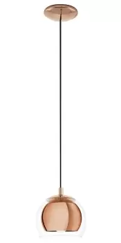 Image of Pendant Ceiling Light Copper Coloured Steel Shade Clear Glass Bulb E27 1x40W