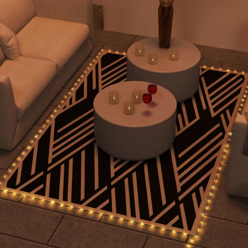 Image of Outsunny Reversible Outdoor Rug Waterproof Plastic Straw Mat with LED String Lights - Outsunny 5056725527150