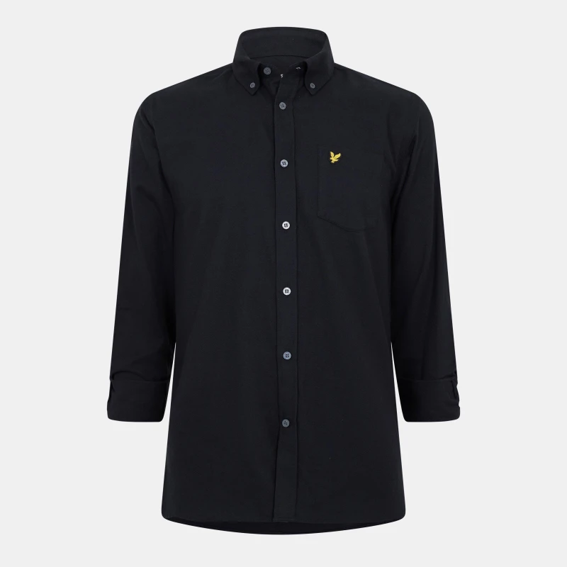 Image of Lyle and Scott Mens Long-Sleeve Flannel Plain Shirt Saddle male XS