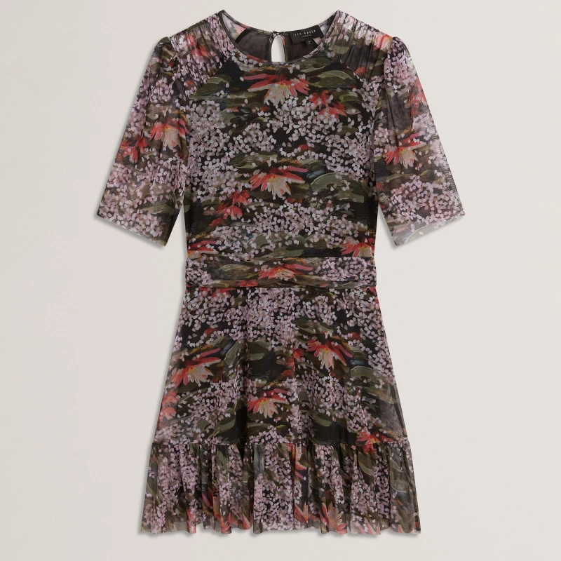 Image of Ted Baker Ted Mesh Midi Dress Ld63 Black female 8 (XS)